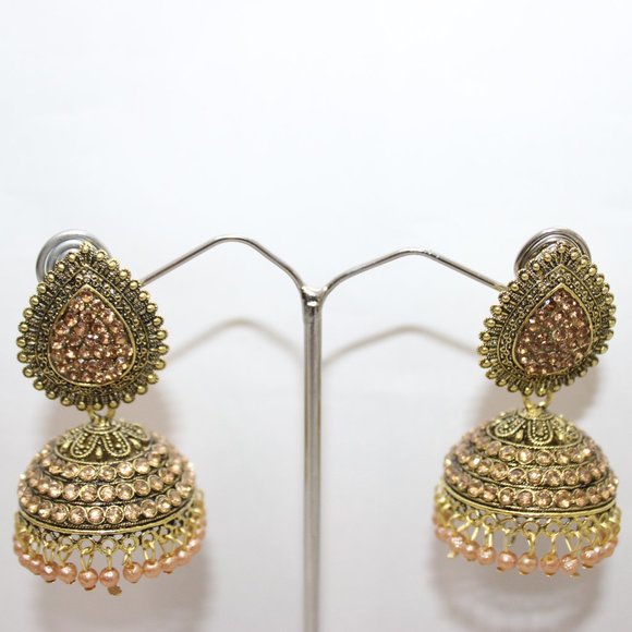 Jewelry - Peach Earrings Peach Earrings Jhumkas Peach Stone Earrings